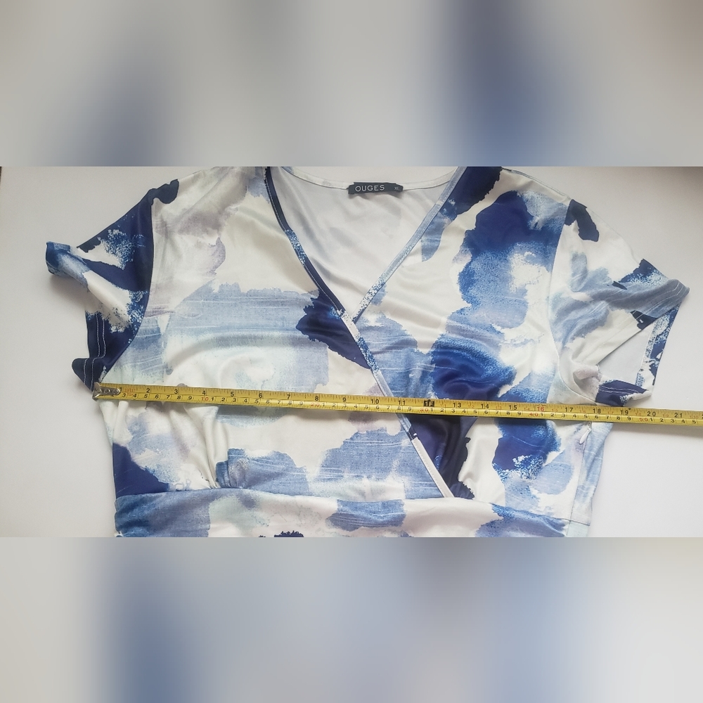 Ouges Short Sleeves V-Neck Blue/White Floral Maxi… - image 3